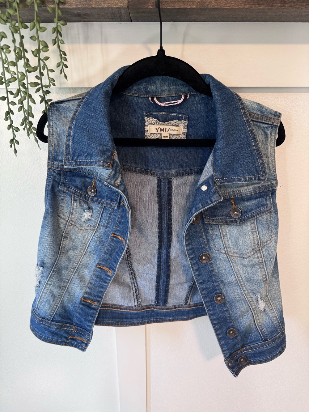 YMI Light Wash Distressed Denim Vest - Blue Jean Jacket